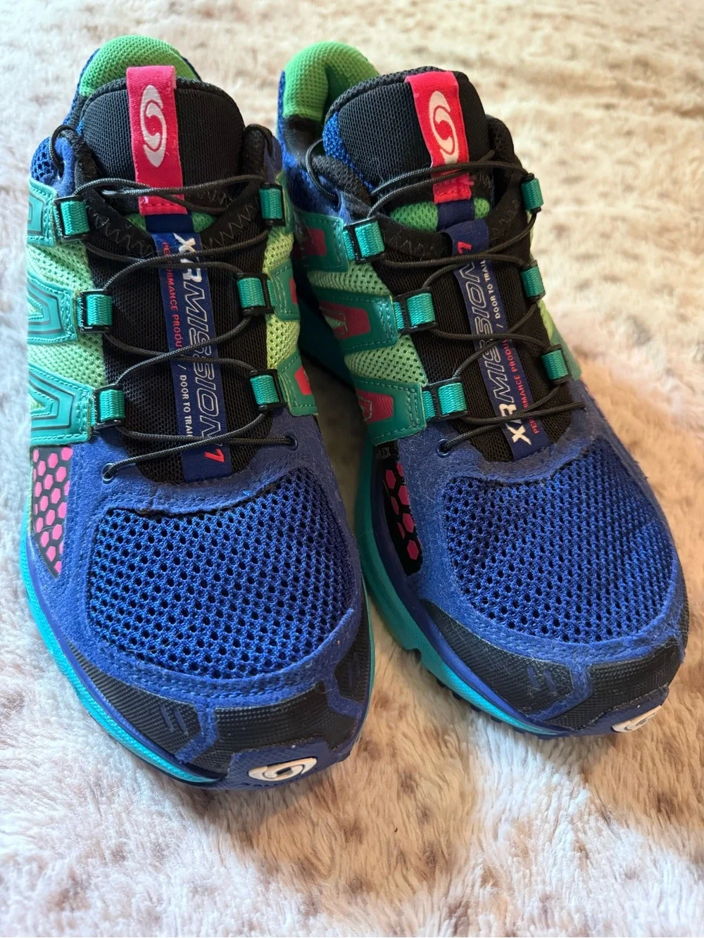Salomon blue, green & pink athletic shoes